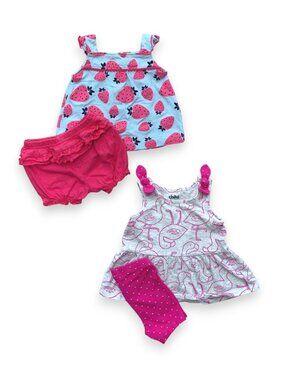 4 Pcs Baby Girls Strawberry Flamingo Tank Top Shorts Outfit Set Size 0-3 M